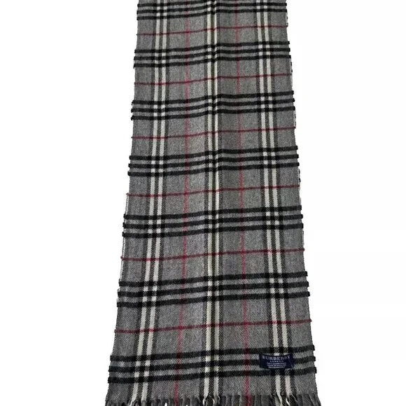 Burberry Classic Check Scarf Grey 100% Lambswool Unisex Scarf Made In England - Picture 3 of 8